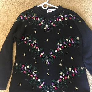 Nutcracker Vintage Beaded Floral Gorgeous Sweater Metallic Flowers Size Large